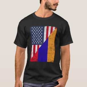 Halbe US-Flagge Halbarmenische Flagge Amerikanisch T-Shirt