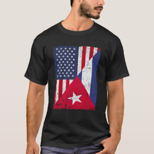 Halbe US-Flagge Halbkubanische Flagge Amerikanisch T-Shirt