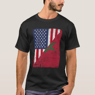 Halbe US-Flagge Halbmarokkanische Flagge Amerikani T-Shirt