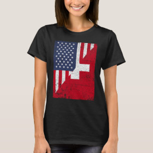 Halbe USA-Flagge halbe Schweiz-Flagge amerikanisch T-Shirt