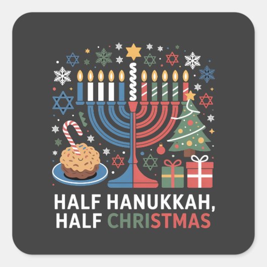 Halbe Weihnachten Half Hanukkah Christmukah Funny Quadratischer Aufkleber (Vorderseite)