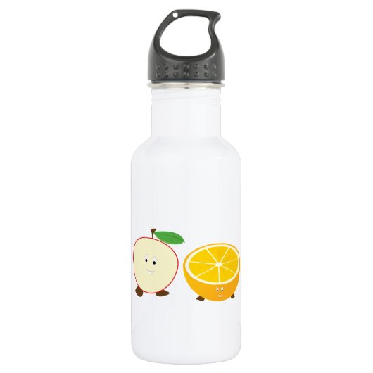 Halber Apfel und halb orange Charaktere Trinkflasche (Vorderseite)