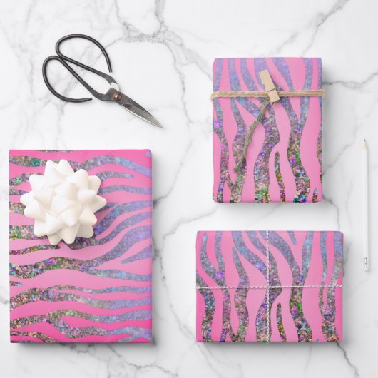 halber Glitzer Rosa Tiger drucken Geschenkpapier Set (Vorderseite)