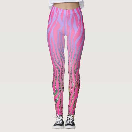 halber Glitzer Rosa Tiger drucken Leggings (Vorderseite)