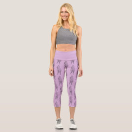 halbes Button bis Geist lila Sterne Capri Leggings
