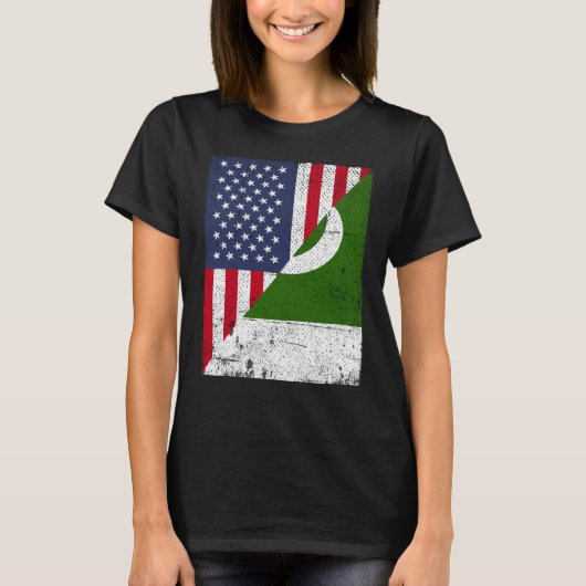 Halbfahne USA Halbfahne Pakistan Flagge Amerikanis T-Shirt (Vorderseite)