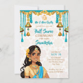 Halbfeier Saree niedliche indische Girl-Bue und Go Einladung (Vorderseite)
