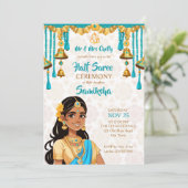Halbfeier Saree niedliche indische Girl-Bue und Go Einladung (Stehend Vorderseite)