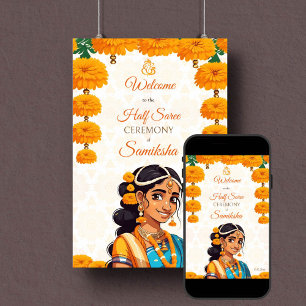 Halbfeier Saree niedliches indisches Mädchen Begrü Poster