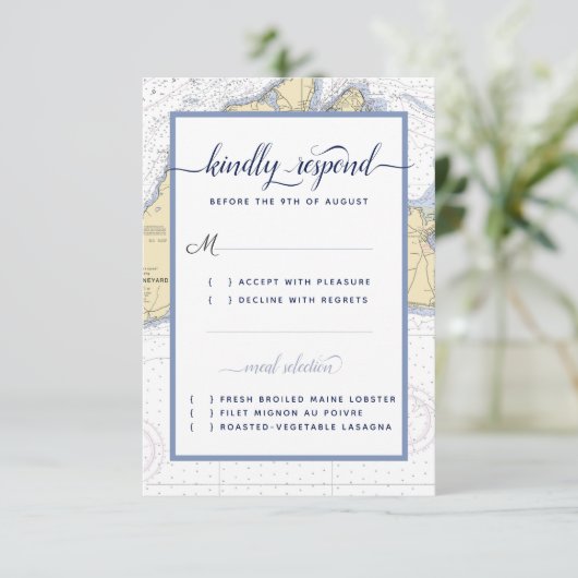 Halbformale RSVP-Karte für Nautische Hochzeit/Vera RSVP Karte (Stehend Vorderseite)