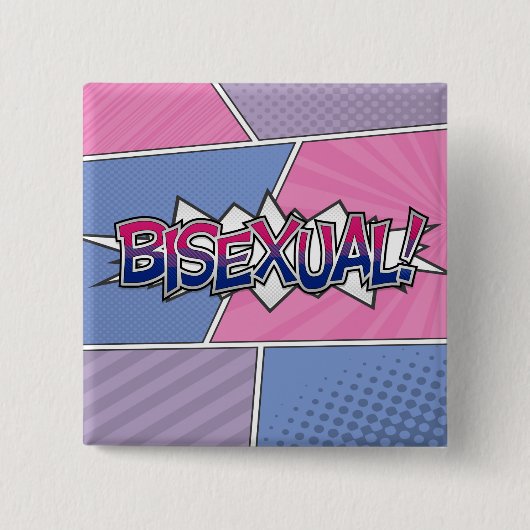 Halbftone Bisexual Pride Typografie mit Flagge Button (Vorderseite)