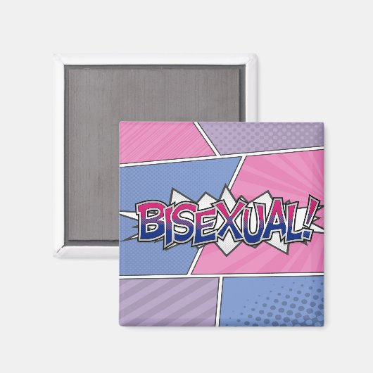 Halbftone Bisexual Pride Typografie mit Flagge Magnet (Vorderseite/Rückseite)