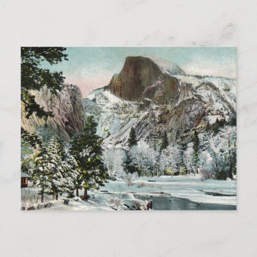 Halbkuppel, Josemite im Winter Vintage Postkarte (Vorderseite)