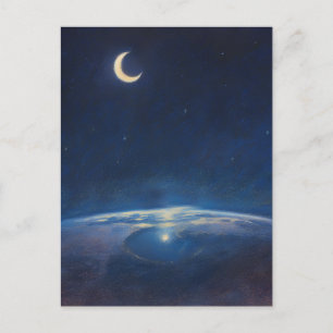 Halbmond aus dem Weltraum - Pastell-Malstil Postkarte