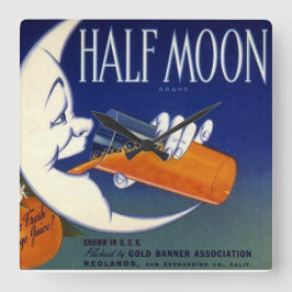 Halbmond-Marken-Orangen-Kisten-Aufkleber Quadratische Wanduhr