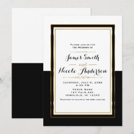 Halbmond Schwarz-weiß & Goldschick Elegante Hochze Einladung