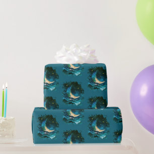 Halbmond Sterne Himmelblau Halloween Geschenkpapier
