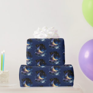 Halbmond Sterne Himmelblau Halloween Geschenkpapier