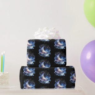 Halbmond Sterne Himmelsschwarz Halloween Geschenkpapier