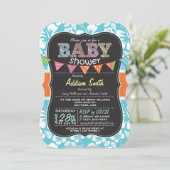 Halbpension aussehen Babydusche; Tropical Blue Einladung (Stehend Vorderseite)
