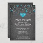 Halbpension Blaues Herz mit Blume Engagement Party Einladung (Vorne/Hinten)