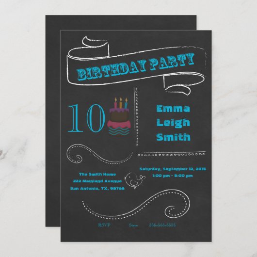 Halbpension Geburtstag Einladung Blau; zweistellig (Vorne/Hinten)