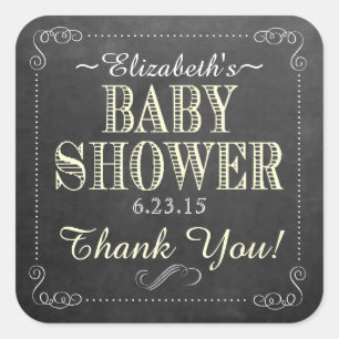 Halbpension Gelbe Vintage Typograpy-Babydusche Quadratischer Aufkleber