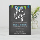 Halbpension Green Blue Bunting Boy Baby Dusche Einladung (Stehend Vorderseite)