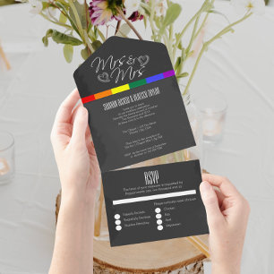 Halbpension Hochzeit doodle Herzen Mrs. und Mrs. All In One Einladung