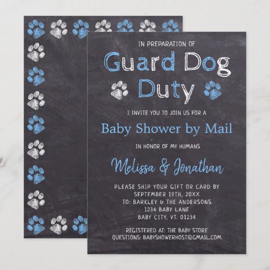 Halbpension Hund Blue Boy Baby Dusche per Mail Einladung (Vorne/Hinten)