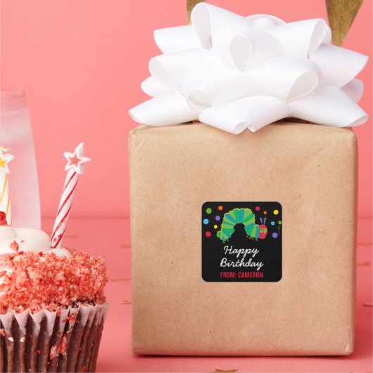 Halbpension Hungerische Raupe | Happy Birthday Quadratischer Aufkleber (Party)