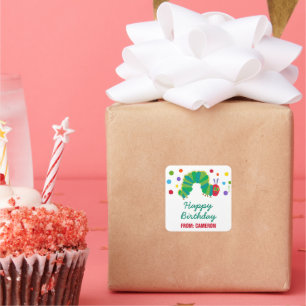 Halbpension Hungerische Raupe   Happy Birthday Quadratischer Aufkleber