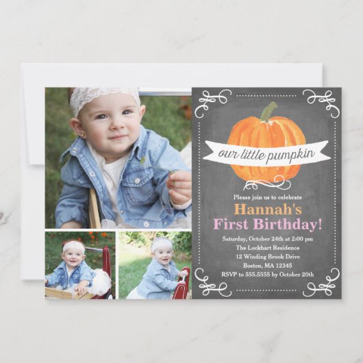 Halbpension Little Pumpkin Geburtstag Einladung (Vorderseite)