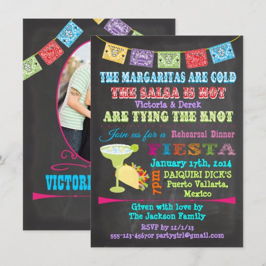 Halbpension mexikanische Fiesta mit Foto zurück Einladung (Vorne/Hinten)