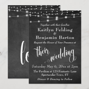Halbpension mit String Lights, Typografie Wedding Einladung