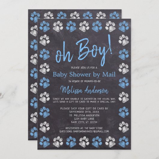 Halbpension PW druckt Blue Boy Baby Dusche per Mai Einladung (Vorne/Hinten)