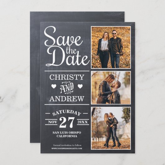 Halbpension Rustikale FotoCollage Save The Date (Vorne/Hinten)