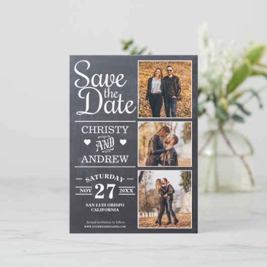 Halbpension Rustikale FotoCollage Save The Date (Stehend Vorderseite)