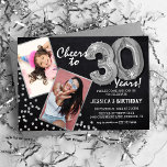 Halbpension Silver Balloons 2 Foto 30. Geburtstag Einladung<br><div class="desc">Feiern Sie mit 30! Diese Einladungen ermöglichen es Ihnen,  ein Foto des Geburtstags in einem silbernen Rahmen vor und nach dem Bild hochzuladen,  mit dem Titel "Feiert bis 30 Jahre!". Mit einem rustikalen Chalkboard-Hintergrund,  silbernen Helium-Ballons,  Imitaten silbernen Glitzer Flecks und einer einfachen Geburtstagsgeschenk-Vorlage,  die leicht anzupassen ist.</div>