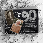 Halbpension Silver Balloons 2 Foto 90. Geburtstag Einladung<br><div class="desc">Feiern Sie den Meilenstein des Eintritts in die prächtigen 90er Jahre mit diesen einzigartigen "Chalkboard Silver Balloons 90th Birthday Invitations". Angereichert mit einem rustikalen Chalkboard-Hintergrund und schimmernden Imitaten, die silbernen Glitzer Flecks, laden diese zu Vintagem Charme und moderner Eleganz ein. Laden Sie ein Foto des Geburtstagssterns hoch und passen Sie...</div>