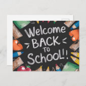 Halbpension und Schulbedarf zurück zur Schule Postkarte (Vorne/Hinten)