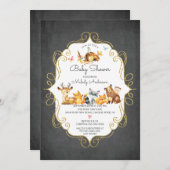 Halbpension Woodland Animals Boys Kinderdusche Einladung (Vorne/Hinten)