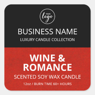 Halbrote schwarze Blockdesign Soy Candle Labels Quadratischer Aufkleber