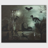 halbrunder Hintergrund mit Spuk Haus, Gräber Geschenkpapier (Flach)