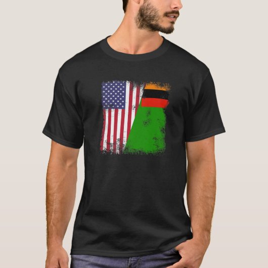 Halbsambische Flagge| Vintages Zambia USA Geschenk T-Shirt (Vorderseite)
