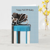 Halbtagskuchen auf Gingham Card Karte (Gelbe Blume)