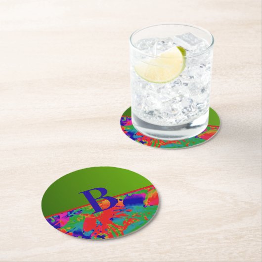Halbton Punk Rock Monogramm Runder Pappuntersetzer (Vor Ort)