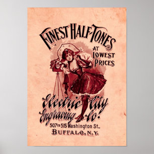 Halbtonphotographie-Vintage Kamera kann Frau Poster