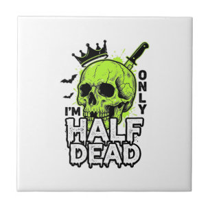 Halbtoter-Totenkopf-Halloween-Vintage-Gravur-Shirt Fliese