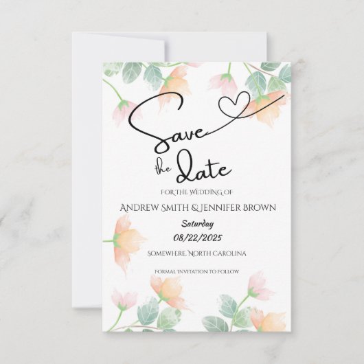 Halbtransparente Hochzeit mit Aquarellpfirsich und Save The Date (Vorderseite)
